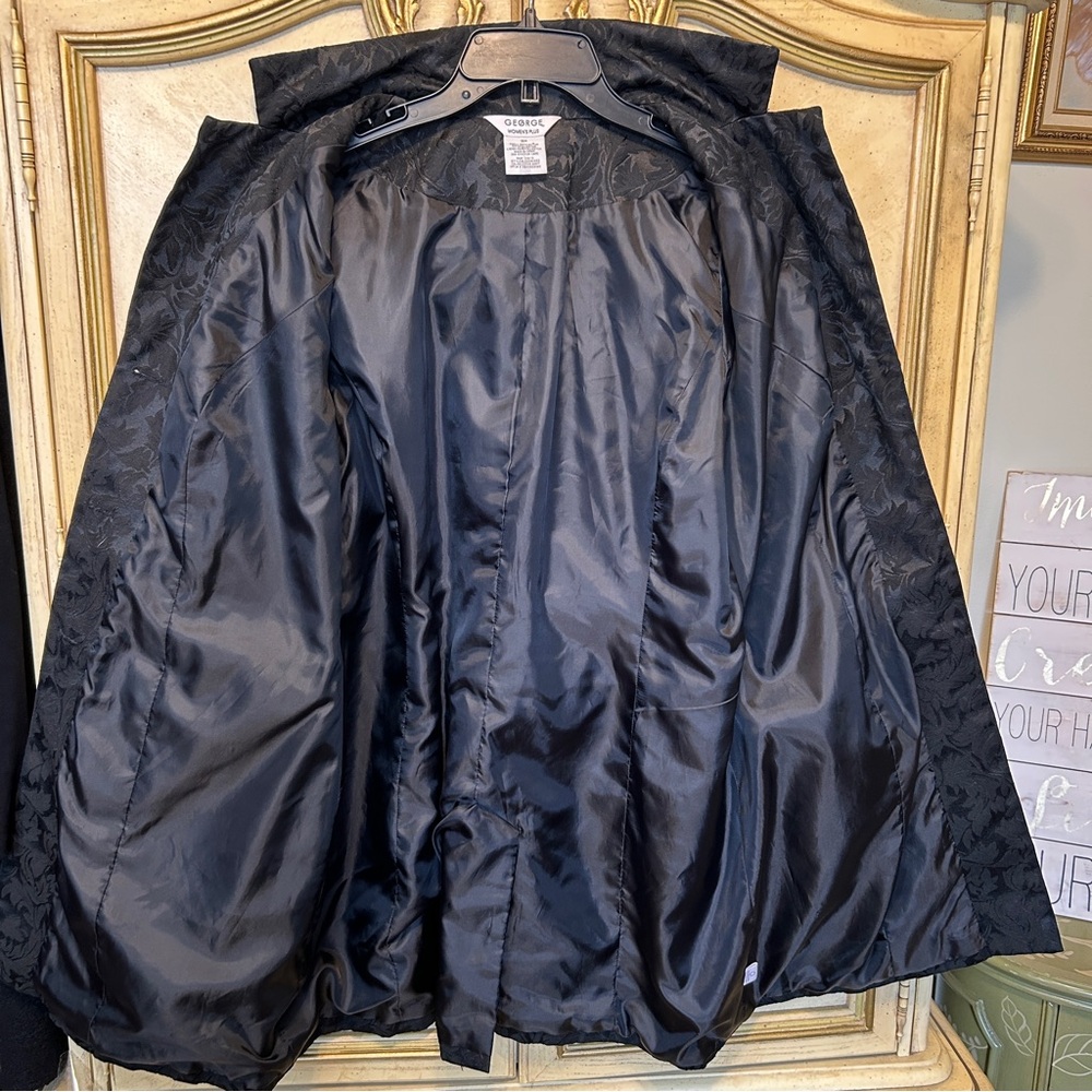 George Black Jacquard Leaf Mid Length Jacket Coat - Picture 8 of 13